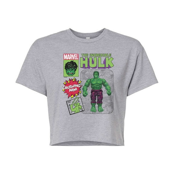 Marvel Hulk - Action Figure - Juniors Cropped Graphic T-Shirt