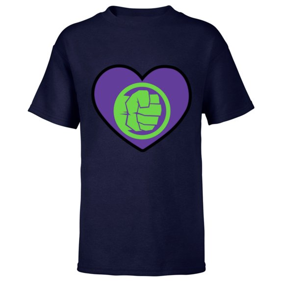 Marvel Hulk Avengers Heart Love Romantic Valentine’s Day - Short Sleeve T-Shirt for Kids - Customized-Navy