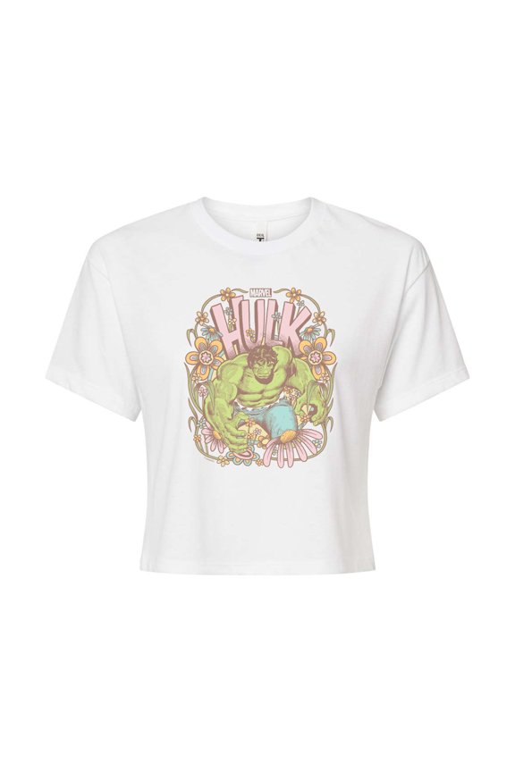 Hulk - Floral - Juniors Cropped Graphic T-Shirt