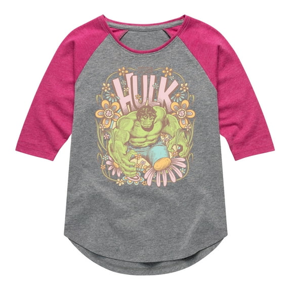 Marvel Hulk - Floral - Toddler And Youth Girls Shirt Tail Raglan
