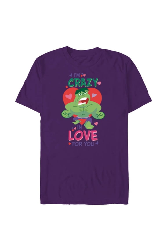 Hulk I’m Crazy in Love for You Valentine’s Day - Short Sleeve Blended T-Shirt for Adults - Customized-Purple