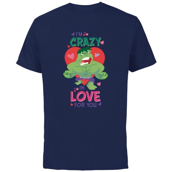 Marvel Hulk I’m Crazy in Love for You Valentine’s Day - Short Sleeve Cotton T-Shirt for Adults - Customized-Navy