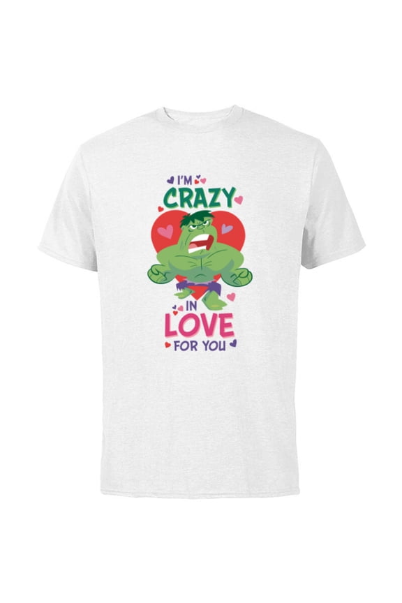 Hulk I’m Crazy in Love for You Valentine’s Day - Short Sleeve Cotton T-Shirt for Adults - Customized-White