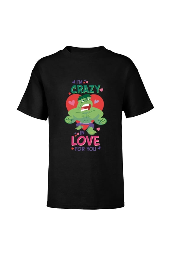 Hulk I’m Crazy in Love for You Valentine’s Day - Short Sleeve T-Shirt for Kids - Customized-Black