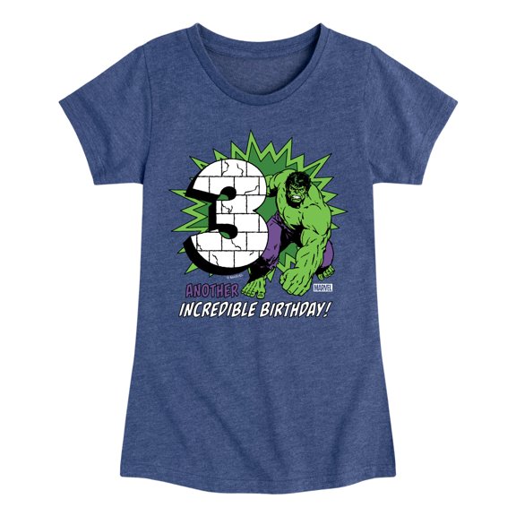 Marvel Hulk - Incredible Birthday 3 - Toddler And Youth Girls Fitted Short Sleeve Graphic T-Shirt