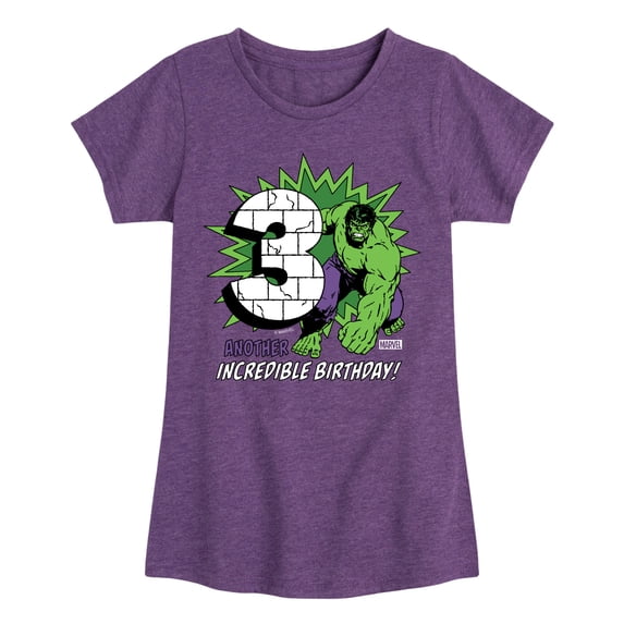 Marvel Hulk - Incredible Birthday 3 - Toddler And Youth Girls Fitted Short Sleeve Graphic T-Shirt