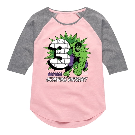 Marvel Hulk - Incredible Birthday 3 - Toddler And Youth Girls Shirt Tail Raglan