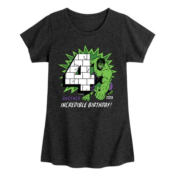 Marvel Hulk - Incredible Birthday 4 - Toddler And Youth Girls Fitted Short Sleeve Graphic T-Shirt