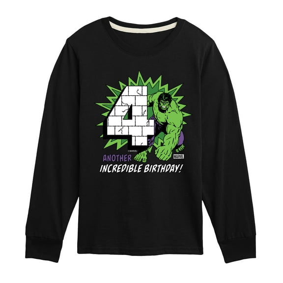 Marvel Hulk - Incredible Birthday 4 - Toddler And Youth Long Sleeve Graphic T-Shirt
