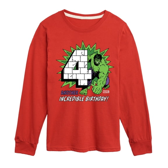Marvel Hulk - Incredible Birthday 4 - Toddler And Youth Long Sleeve Graphic T-Shirt