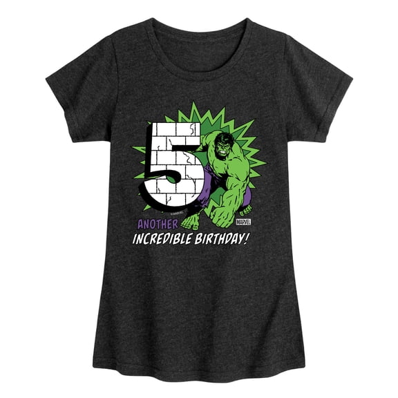 Marvel Hulk - Incredible Birthday 5 - Toddler And Youth Girls Fitted Short Sleeve Graphic T-Shirt
