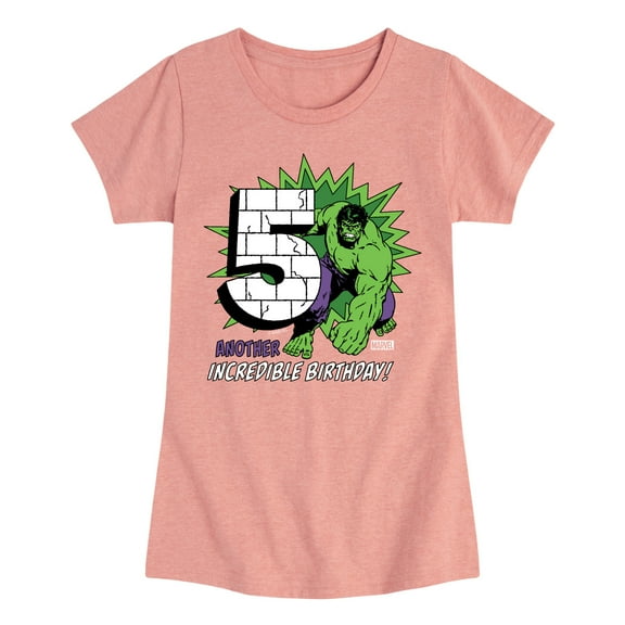 Marvel Hulk - Incredible Birthday 5 - Toddler And Youth Girls Fitted Short Sleeve Graphic T-Shirt