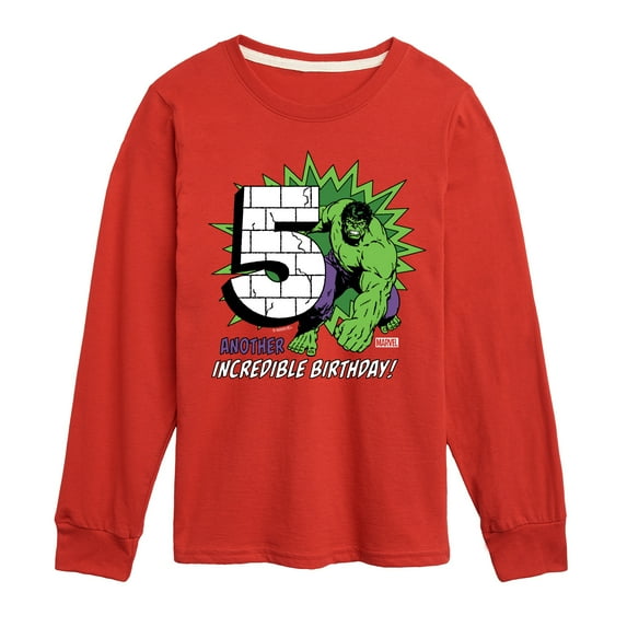 Marvel Hulk - Incredible Birthday 5 - Toddler And Youth Long Sleeve Graphic T-Shirt