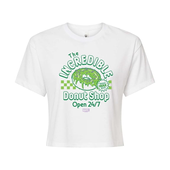 Marvel Hulk - Incredible Donut Shop - Juniors Cropped Graphic T-Shirt