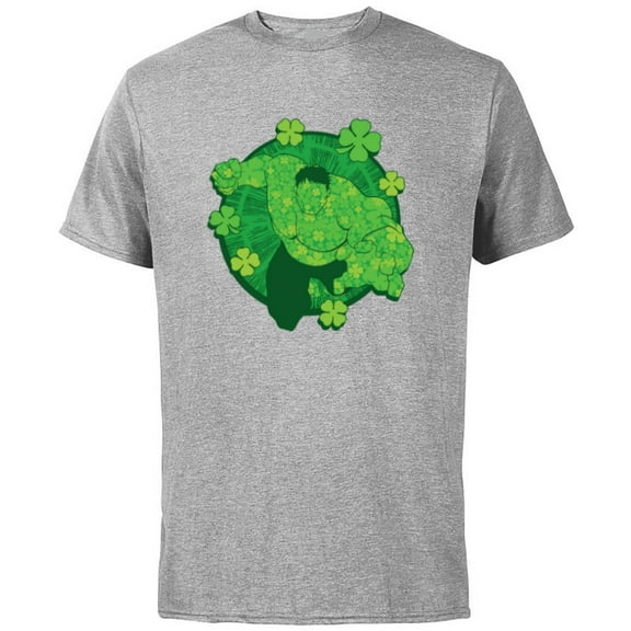 Marvel Hulk Outline Four-Leaf Clovers Green St Patrick’s Day - Short Sleeve Cotton T-Shirt for Adults - Customized-Athletic Heather