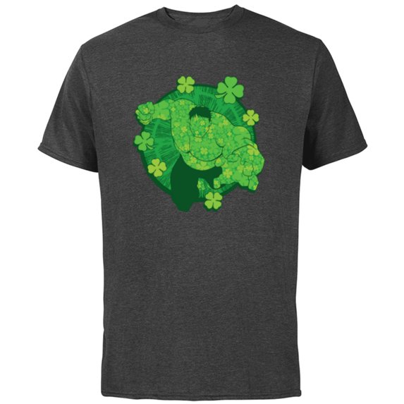 Marvel Hulk Outline Four-Leaf Clovers Green St Patrick’s Day - Short Sleeve Cotton T-Shirt for Adults - Customized-Charcoal