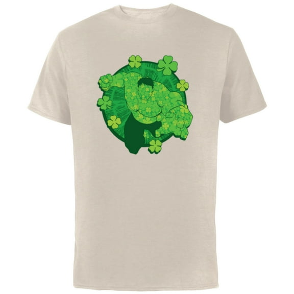 Marvel Hulk Outline Four-Leaf Clovers Green St Patrick’s Day - Short Sleeve Cotton T-Shirt for Adults - Customized-Natural