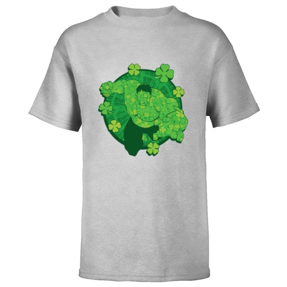 Marvel Hulk Outline Four-Leaf Clovers Green St Patrick’s Day - Short Sleeve T-Shirt for Kids - Customized-Athletic Heather