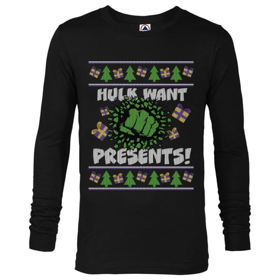 Marvel Hulk Smash Presents Holiday - Long Sleeve T-Shirt for Men - Customized-Black
