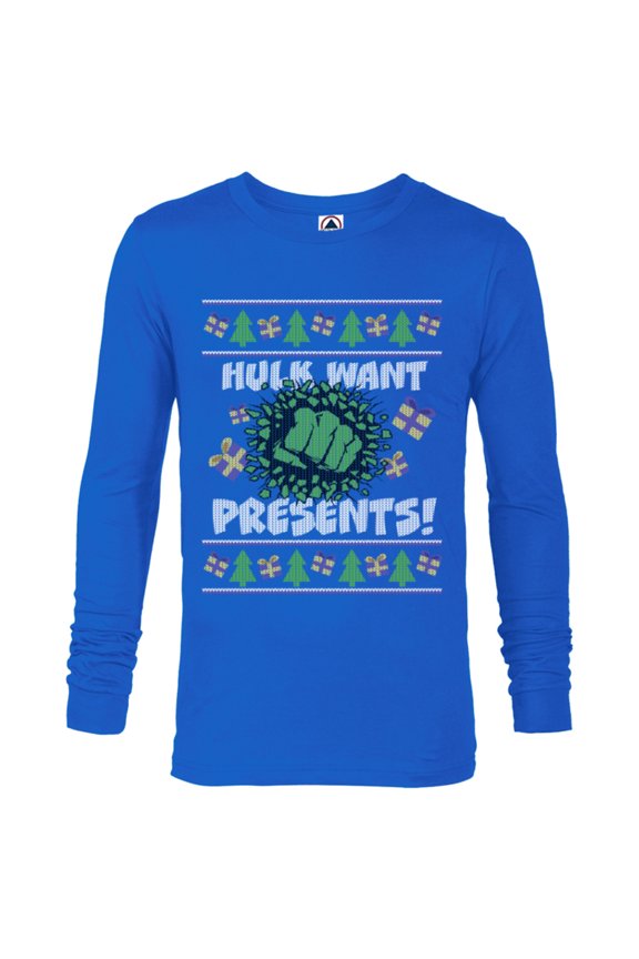 Hulk Smash Presents Holiday - Long Sleeve T-Shirt for Men - Customized-Navy