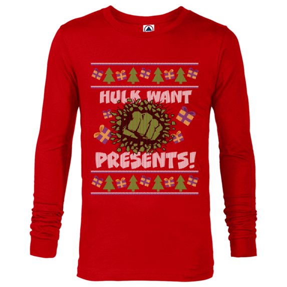 Marvel Hulk Smash Presents Holiday - Long Sleeve T-Shirt for Men - Customized-New Red