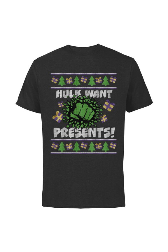 Hulk Smash Presents Holiday - Short Sleeve Cotton T-Shirt for Adults - Customized-Black