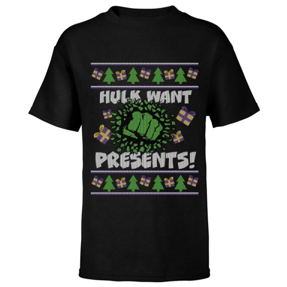Marvel Hulk Smash Presents Holiday - Short Sleeve T-Shirt for Kids - Customized-Black
