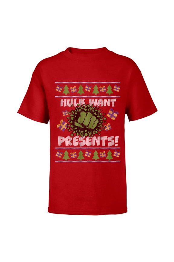 Hulk Smash Presents Holiday - Short Sleeve T-Shirt for Kids - Customized-Red