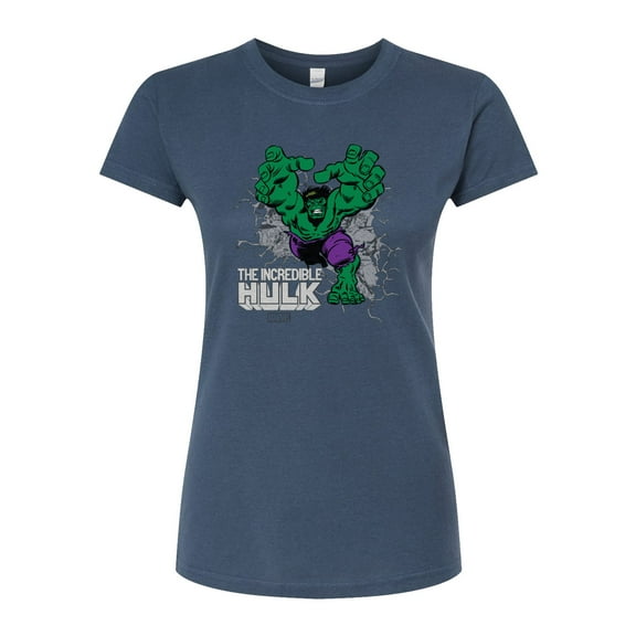 Marvel Hulk - Smash Through Wall - Juniors Fitted Graphic T-Shirt