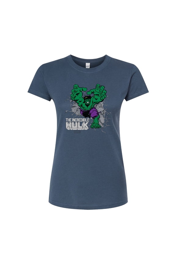 Hulk - Smash Through Wall - Juniors Fitted Graphic T-Shirt