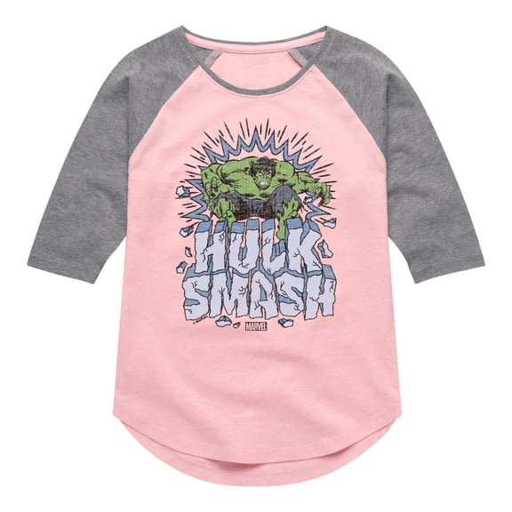 Marvel Hulk - Smash - Toddler And Youth Girls Shirt Tail Raglan