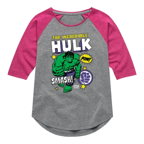 Marvel Hulk - Sticker Collage - Toddler And Youth Girls Shirt Tail Raglan