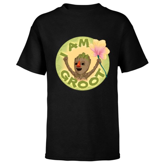 Marvel I Am Groot Guardians of the Galaxy Groot with Nose - Short Sleeve T-Shirt for Kids - Customized-Black