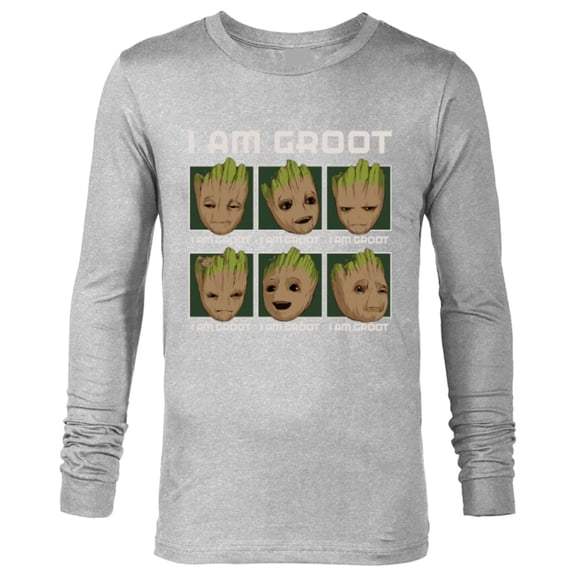 Marvel I Am Groot Guardians of the Galaxy Moods of Groot - Long Sleeve T-Shirt for Men - Customized-Athletic Heather