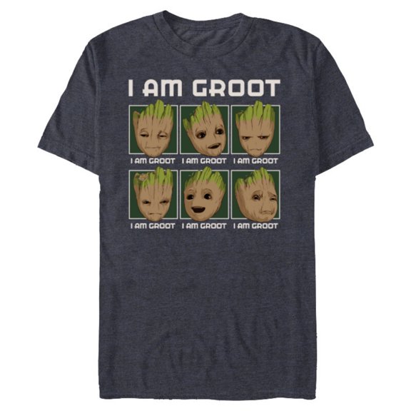 Marvel I Am Groot Guardians of the Galaxy Moods of Groot - Short Sleeve Blended T-Shirt for Adults - Customized-Navy Heather