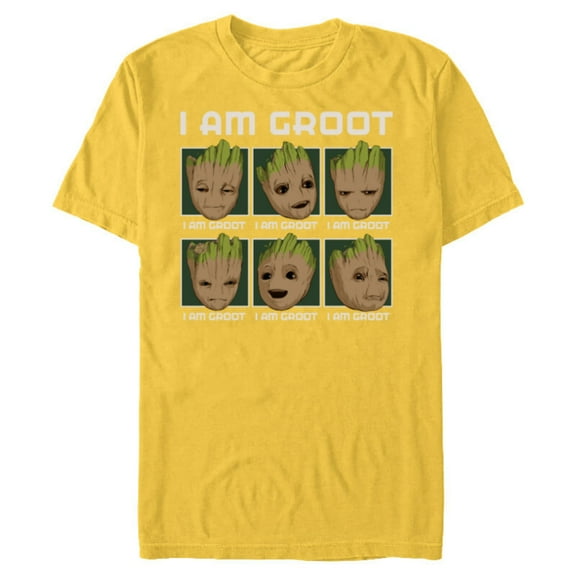 Marvel I Am Groot Guardians of the Galaxy Moods of Groot - Short Sleeve Blended T-Shirt for Adults - Customized-Yellow