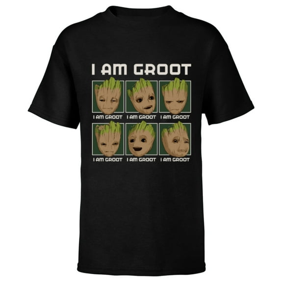 Marvel I Am Groot Guardians of the Galaxy Moods of Groot - Short Sleeve T-Shirt for Kids - Customized-Black