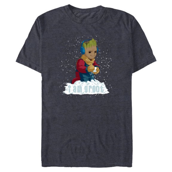 Marvel I Am Groot Guardians of the Galaxy Snow Day Groot - Short Sleeve Blended T-Shirt for Adults - Customized-Denim Snow Heather