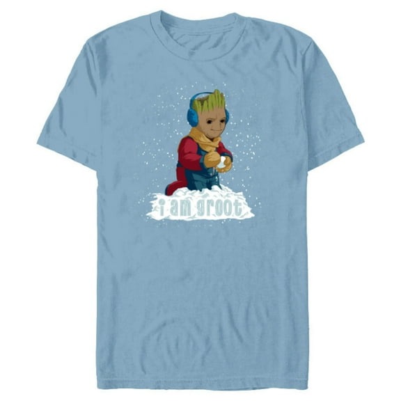 Marvel I Am Groot Guardians of the Galaxy Snow Day Groot - Short Sleeve Blended T-Shirt for Adults - Customized-Ocean Blue