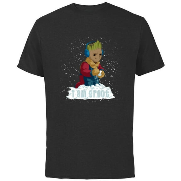Marvel I Am Groot Guardians of the Galaxy Snow Day Groot - Short Sleeve Cotton T-Shirt for Adults - Customized-Black