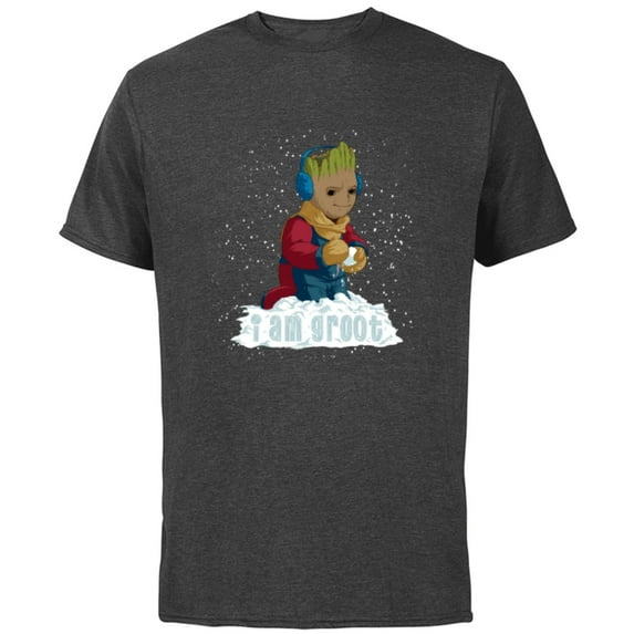 Marvel I Am Groot Guardians of the Galaxy Snow Day Groot - Short Sleeve Cotton T-Shirt for Adults - Customized-Charcoal