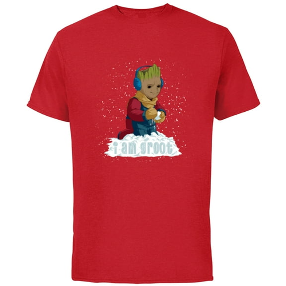 Marvel I Am Groot Guardians of the Galaxy Snow Day Groot - Short Sleeve Cotton T-Shirt for Adults - Customized-Red