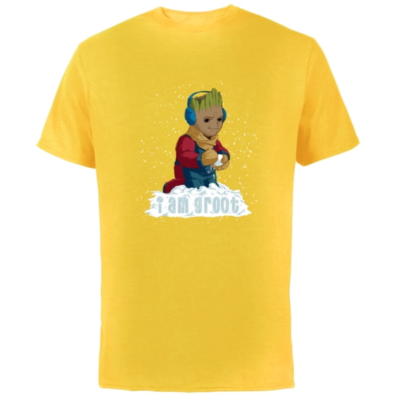Marvel I Am Groot Guardians of the Galaxy Snow Day Groot - Short Sleeve Cotton T-Shirt for Adults - Customized-Yellow