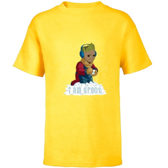 Marvel I Am Groot Guardians of the Galaxy Snow Day Groot - Short Sleeve T-Shirt for Kids - Customized-Yellow