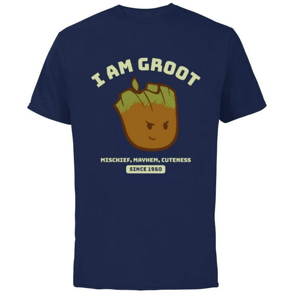 Marvel I Am Groot Mischief Mayhem and Cuteness Since 1960 - Short Sleeve Cotton T-Shirt for Adults - Customized-Navy