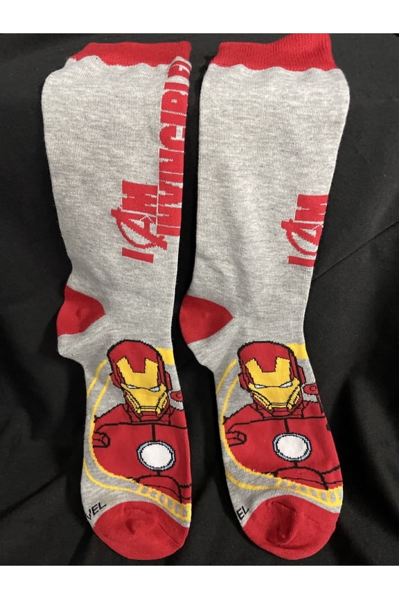 Marvel I Am Invincible Iron Man Mens Novelty Crew Sock Size 10-13