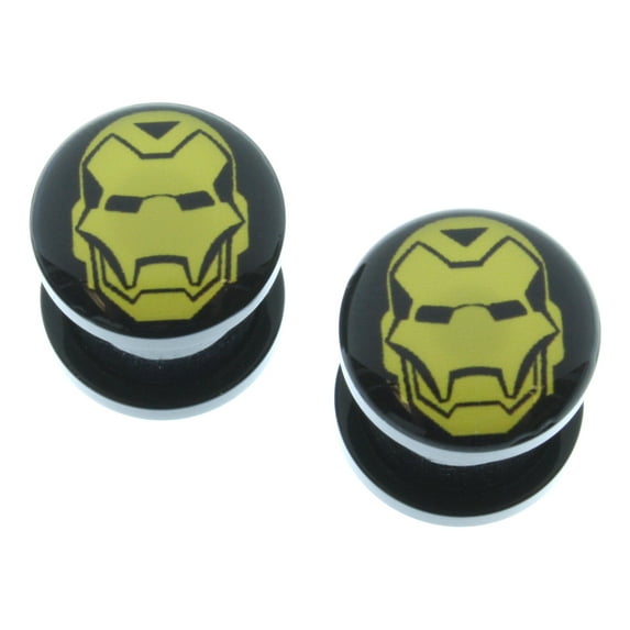 Marvel IRMNUP03-34PR Screw Fit Acrylic Plugs with Ironman Logo, Yellow - 0.75 in.