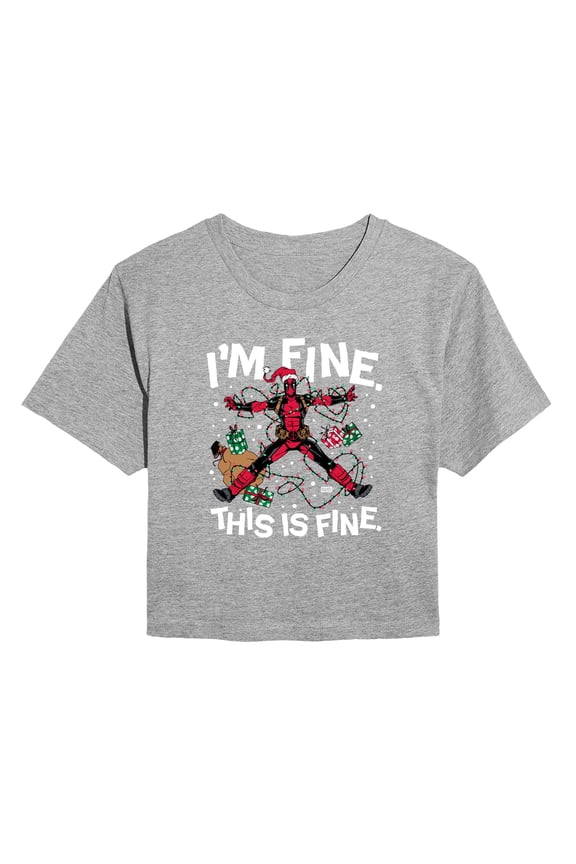 - Im Fine Deadpool - Juniors Cropped Short Sleeve Graphic T-Shirt
