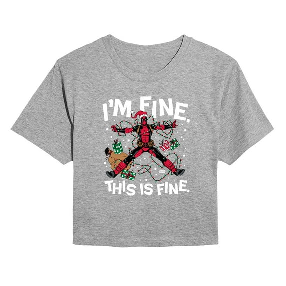 Marvel - Im Fine Deadpool - Juniors Cropped Short Sleeve Graphic T-Shirt