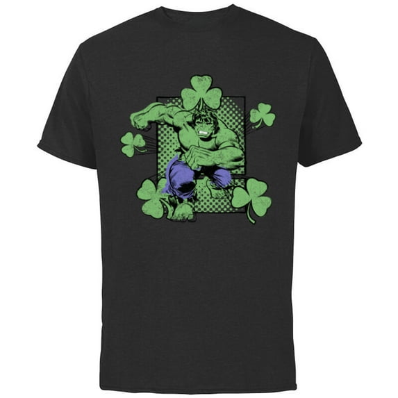 Marvel Super Heroes Hulk Green Shamrocks St. Patrick's Day - Short Sleeve Cotton T-Shirt for Adults - Customized-Black